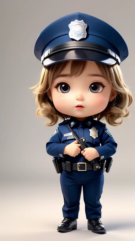 masterpiece,Highest quality,One girl,alone,cute,Eyes Wide Open,Little,child,Big Head,Blonde,Police uniform,Police officer's hat,In town