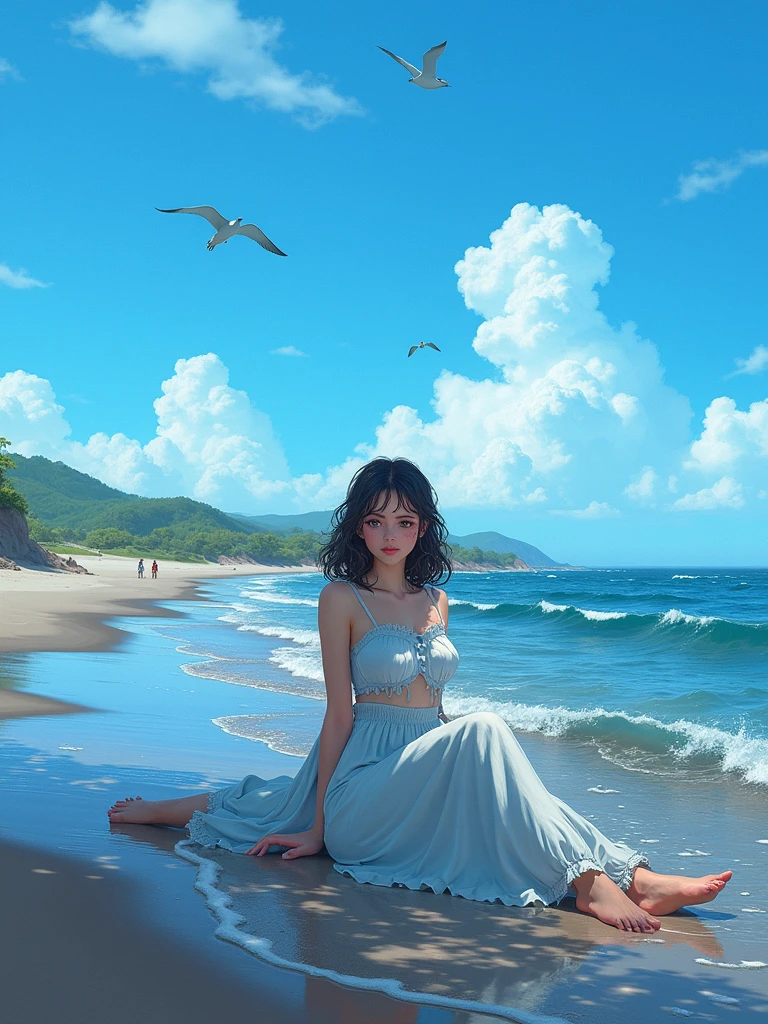 Descoberta da Concha:

"Sofia, a curious little girl from the Blue Tide, encontrou uma concha dourada e brilhante na praia. O que aconteceu quando ela a segurou perto do ouvido?"cartoon 8k