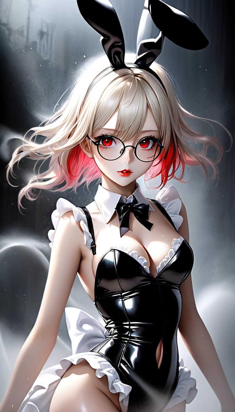 beautiful girl, (Open your mouth, Sticking out tongue:1.1), (corset piercing:1.3), teeth, (Expressionless, Emotionless eyes, Sparkling Eyes), Long eyelashes, Red Crack, very short blonde hair, (Grey Eyes), (Dark Skin), Manicure, 平らな胸 Highest quality, Belly button, Kunderlim Eyewear, Frill dress, Bare arms, Too much exposure, Bare shoulders, The background is solid black, Gothic Lolita, (Five Fingers, Four fingers and a thumb), Professional Lighting, Highest quality, Tabletop, Ultra-detailed, Capture the cutest moment, Depth of written boundary, Ultra-high resolution, Fine details, 16k wallpaper,