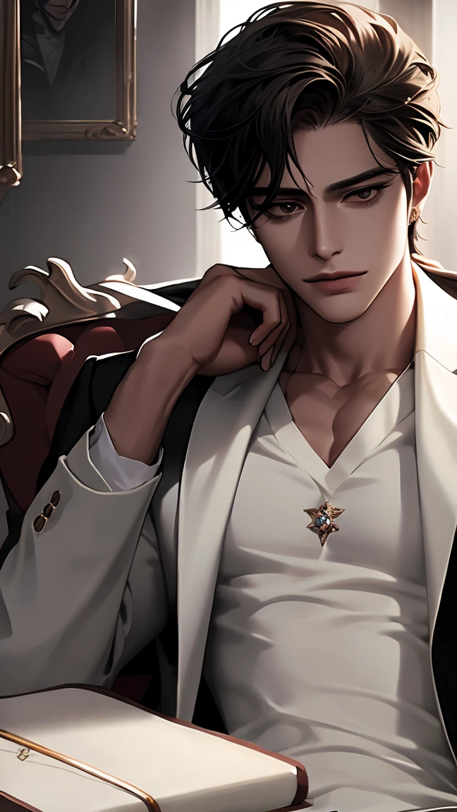 A handsome man with a big chest in a bathtub, candle lit bubble bath, big pecs, attractive male, sexy masculine, relaxing, handsome male, oppai, oppai proportions, cinematic lighting, high contrast, vivid colors, 8k, masterpiece