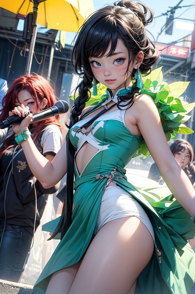 masterpiece, best quality, best quality, 1 girl, alone, looking at the audience, , Rin Tezuka, (Armless amputee:1.2), brown hair, collar, collared 衬衫, (double amputee:1.2), green eyes, girl with one wheel, red tie,swimsuit, short hair, alone, Lozkin, Grinning, Precise spaced teeth