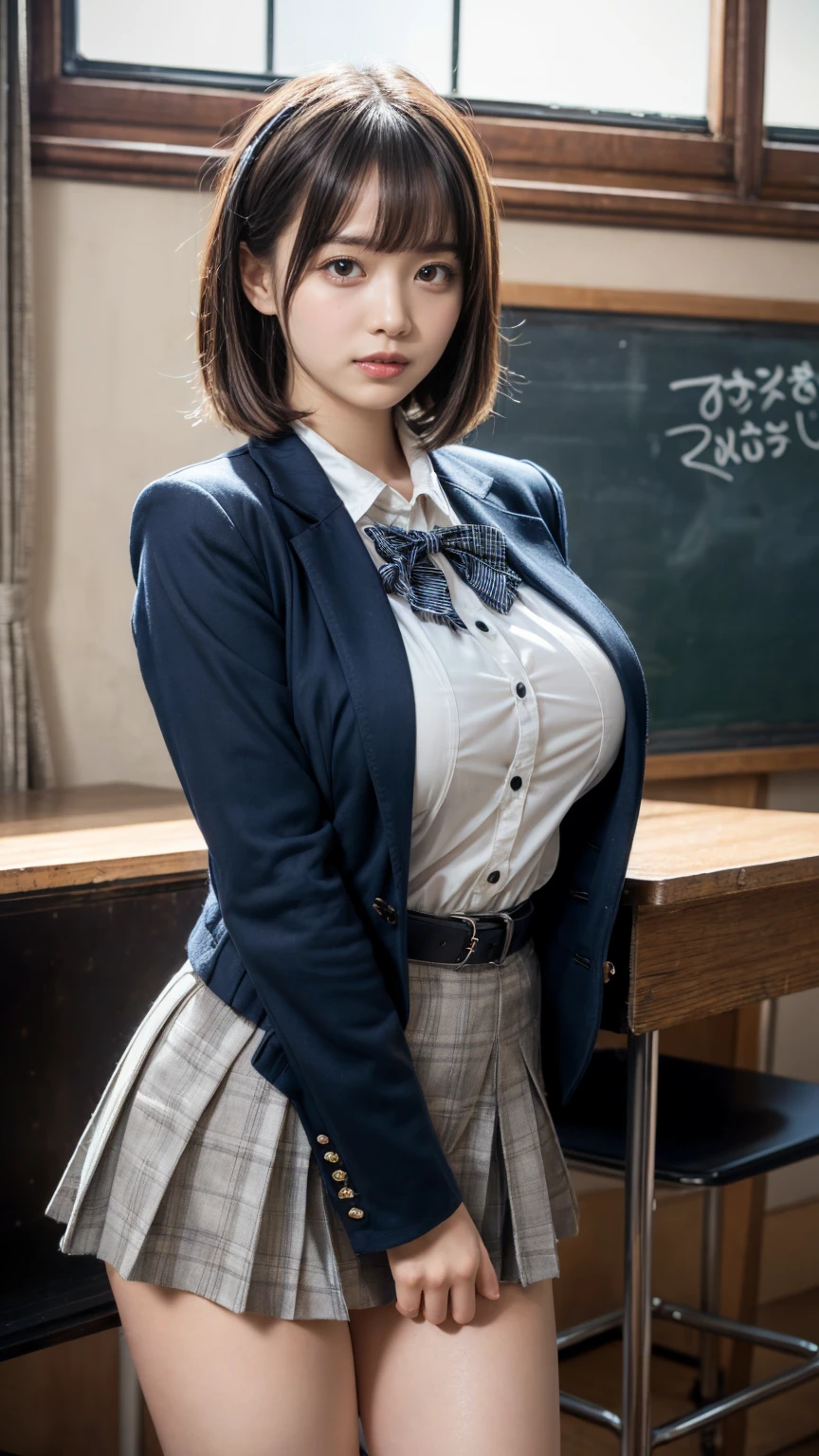 (masterpiece:1.3, of the highest quality), (realist, photorealist:1.4), Beautiful illustrations, perfect lighting, showy, Depth of written limit,
looking at the viewer, Whole body, Front view:0.6, 1 girl, alone, Japanese, high school girl, improve, (big breasts,Wide hips,narrow waist, seductive thighs, Dents in the skin),(by the wide:1.5),asymmetrical bangs, Chapped lips, (Very tanned and shiny skin),fine hair, beautiful hair, beautiful face, Very detailed face, fine and beautiful eyes, beautiful clavicle, beautiful body, beautiful breasts, beautiful thighs, Beautiful feet, beautiful fingers, (beautiful landscape), (rubio:1.5),Gray Plaid Pleated Skirt, black stockings, plump thighs, metallic collar, ear piercing, red pupil, straight hair, swept bangs, ombre hair, School uniforms, White shirt, Atar, ecstasy face, looking at the viewer, (shackles, pull panties down, grabbing her breasts herself), in the classroom with sunset,( Leaning forward:1.2),white panAtars,