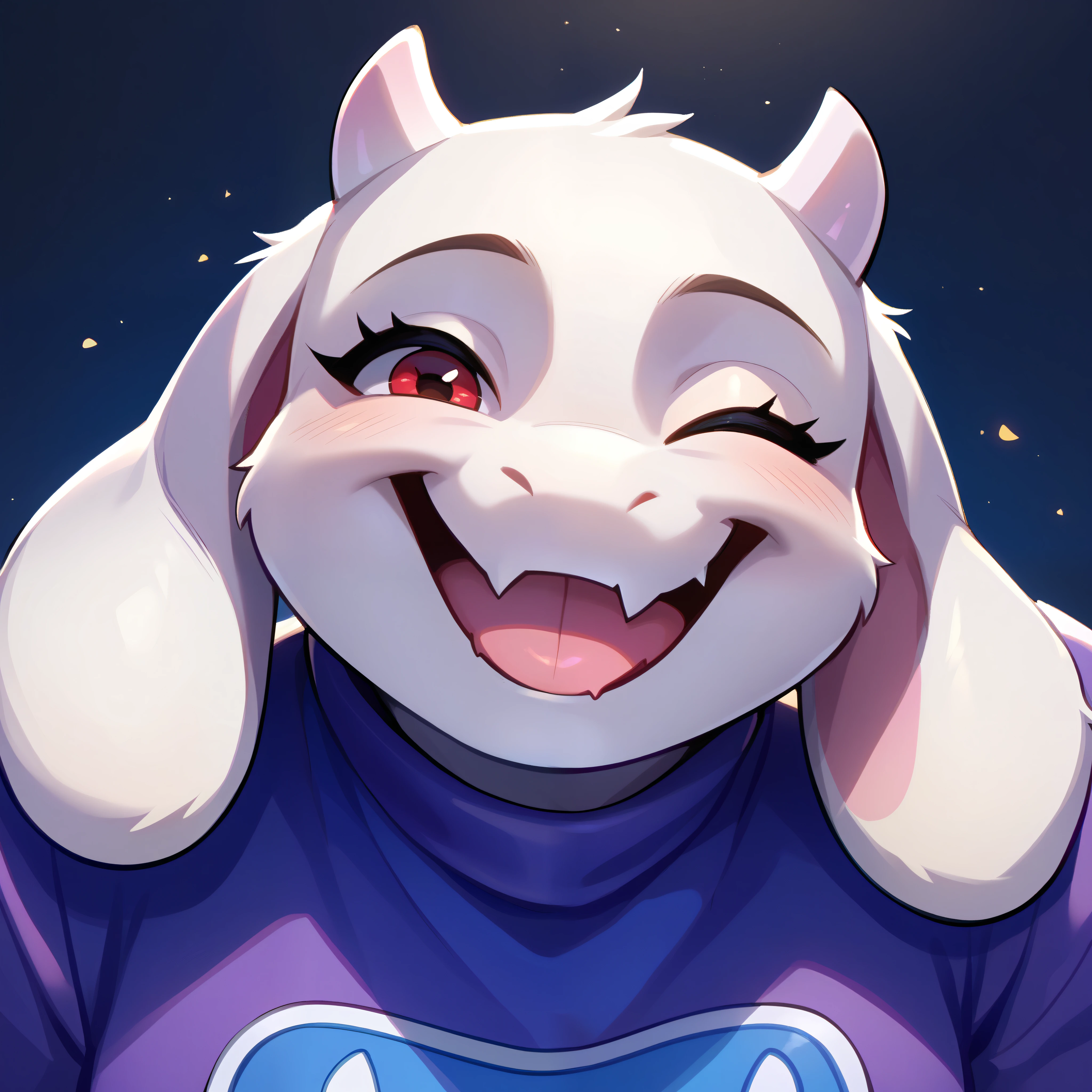 score_9, score_8_up, score_7_up, Toriel from undertale, Anthro, furry, FACE ONLY, HEAD ON, FACE FOCUS, fur, cute, centered, smile, winking,