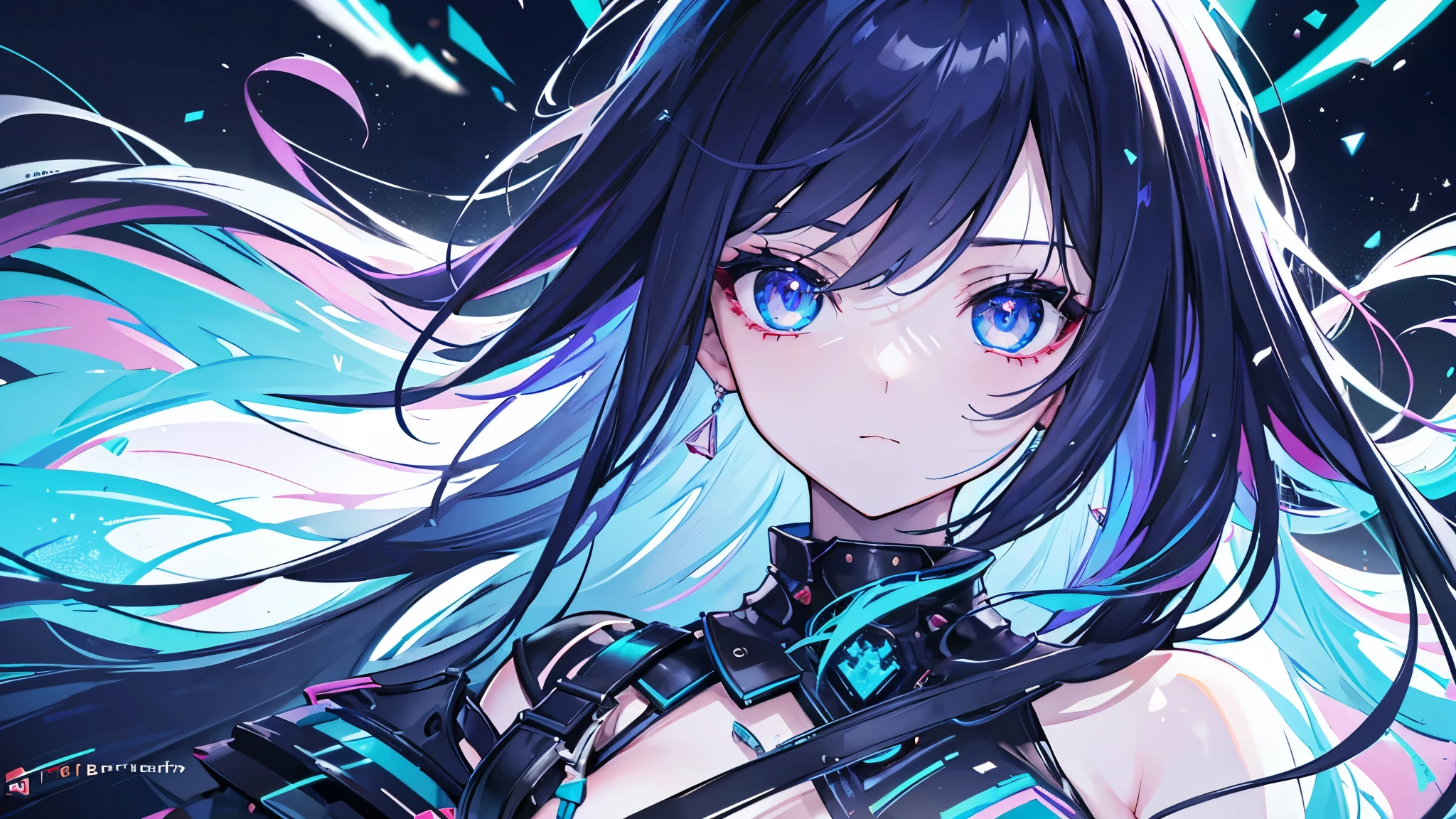It should be cool and immersive, with “vibrant colors, female, masterpiece, sharp focus, top quality, depth of field, cinematic lighting, highest image quality, high definition, evoke the essence of electronic music... (Beautiful, detailed eyes, ultra-fine skin).”