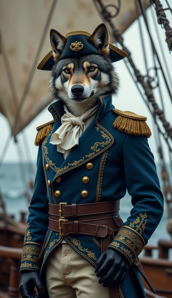 pubraseer as a captain, (steampunk ship), fur, (fluffy), canine, crystal necklace, multicolored body, male, markings, tail, 5 fingers, claws, purple neckwear, headwear, sailor hat, purple eyes, boat, photo on wall, clock, hind paw, 
BREAK,
(steampunk style:1.1), (by Daniel Ridgway Knight, by Gustave Buchet), (by killioma:1.1), [by blotch], space setting, (realistic fur, high detail, film photography, RAW candid cinema, photorealism, realistic, photorealistic, analog style, subsurface scattering, masterpiece, best quality, ultra realistic, 8k), <lora:PubraseerFRL27nO:1>