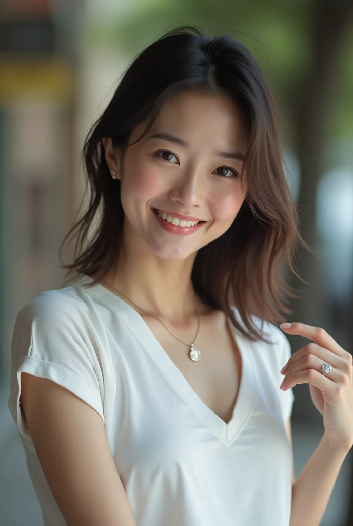 Beautiful 23 year old woman。she is wearing a satin camisole。Lace on the  and hem.。She looks ecstatic as if she had an  during ..。her dark brown hair、、her hair is long。High resolution、masterpiece、highest quality、Head w:1.0、((Hasselblad Photos))、fine skin、fine knit、(movie lighting)、clavicle . she has her eyes closed but is smiling.