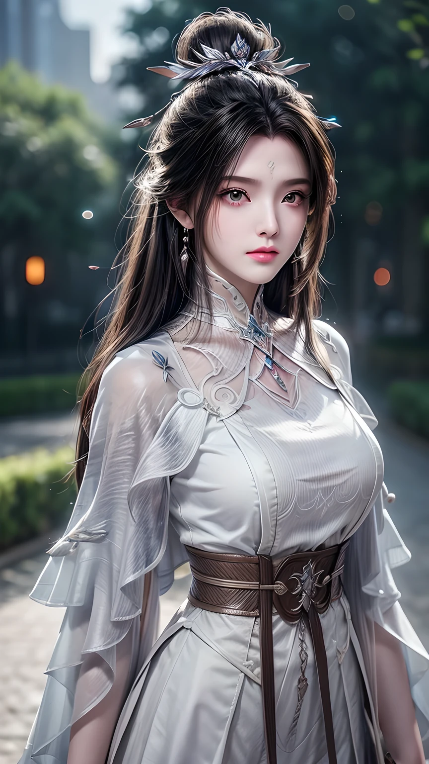 Simple white background, Dynamic poses,stand at attention, Black tie, Neck strap, White shirt,short_sleeve, Red pleated skirt,Uniforms, green_Eye,Brown_hair,bangs,hair ornament,single_Weaving,long hair, 1 girl, 20 years old,Young women,beautiful long legs,beautiful body, beautiful Nose,beautiful character design, perfect Eye, perfect Face,expressive Eye,Perfect balance, Looking at the audience,(Focus on her Face),Shut up, (Innocent_Large target_Eye:1.0),(Light_Smile:0.3), Official Art,Extremely detailed CG unity 8k wallpaper, Perfect lighting,rich and Farbeful, bright_front_Face_Lighting,White skin, (masterpiece:1.0),(the best_quality:1.0), 超high resolution,4K,Extremely detailed, photography, 8k, HDR, high resolution, absurdes:1.2, Kodak portra 400, Film Grain, Blurred background, bokeh:1.2, Lens Light Halo, (Energetic_Farbe:1.2),Professional photographer, (beautiful,Moderate_breast:1.2), (beautiful_Face:1.5),(narrow_waist),