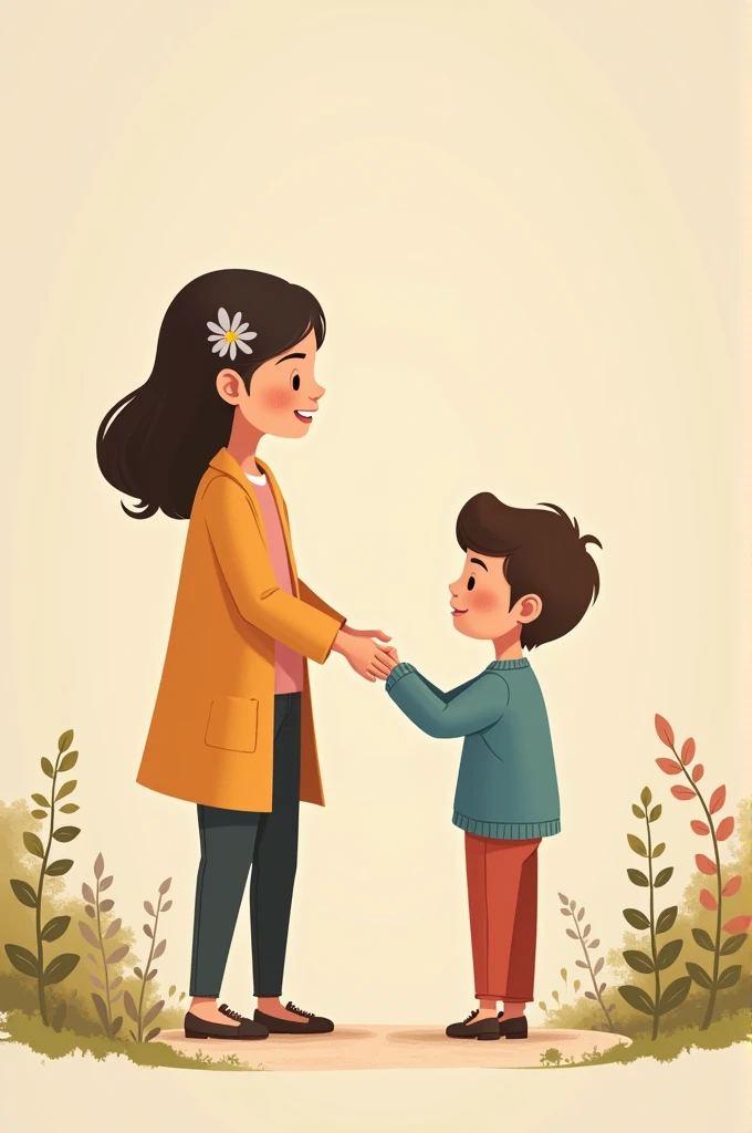 Generate figure for autistic, about a person touching a child's shoulder. Sketch style with few elements.