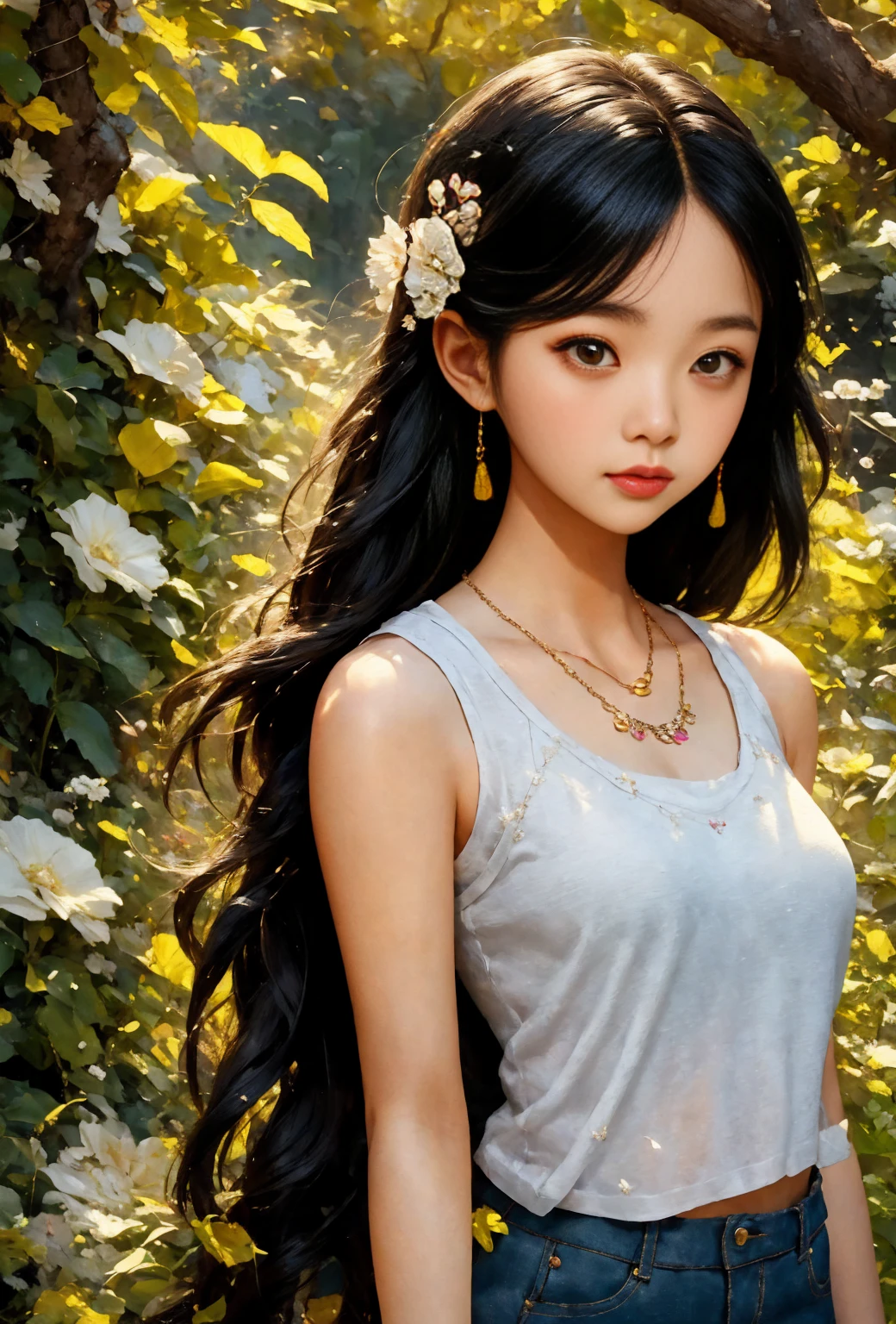 Araped Asian woman wearing necklace and gray tank top, beautiful young korean woman, gorgeous young korean girl, beautiful south korean girl, korean girl, Young and lovely Korean face, Portraits of Korean female idols, young asian girl, beautiful asian girl, young cute white asian face