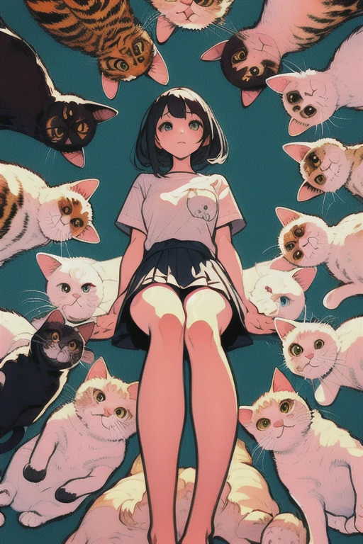 (masterpiece, Highest quality), One girl,    Surrounded by cats,