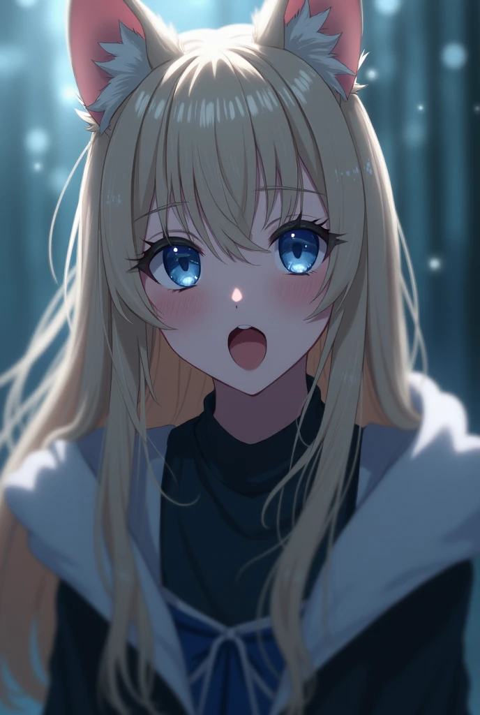 (Masterpiece, Best quality, ultra high resolution),1girl,blonde hair ,fox ears,fangs,open mouth, ahegao,??? in mouth,saliva,???,face covered with white liquid,beautiful and detailed face,detailed eyes,((gray theme)),(((very close-up))),nsfw,in a bedroom,blurred background