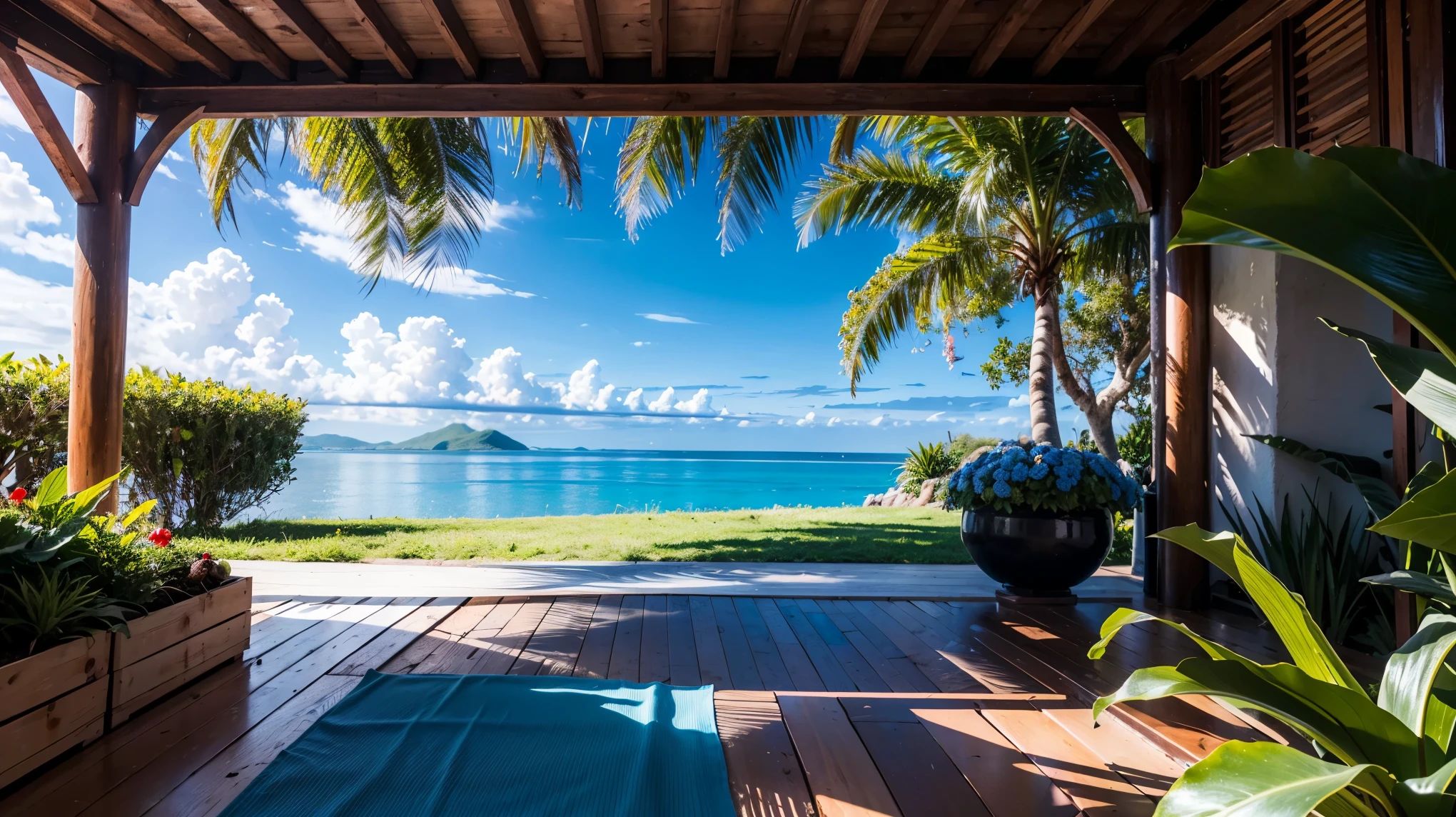Tropical house by the beach in bali
With wood furniture, two girls sitting in living room