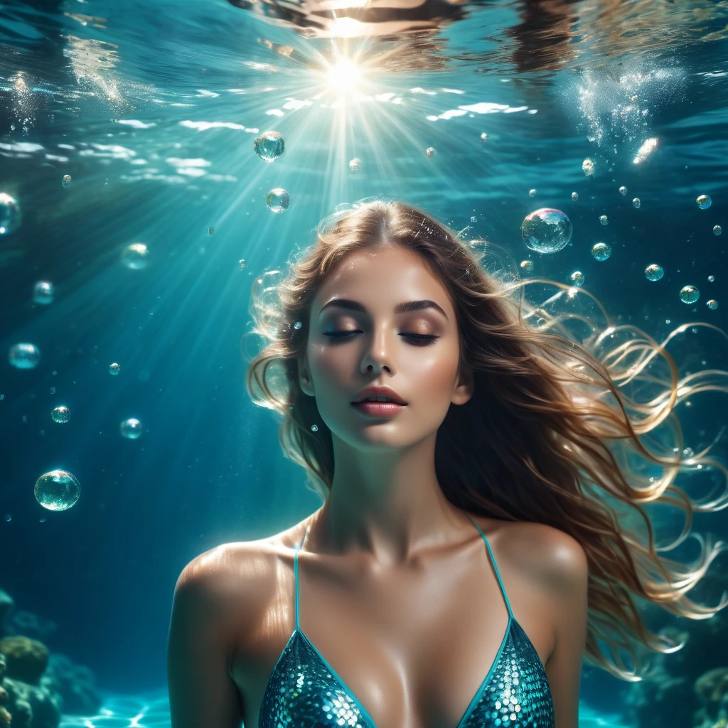 (work of art, best qualityer:1.2), (realisitic), photorealisitic, high qualiy, super verbose, 8k ultra-HD, beautiful and sexy bioluminescent woman with a slim body, medium teardrop shaped breasts, long hair, swimming, beautiful bioluminescent flowers flowing forming a beautiful woman, full depth of field and realisitic textures, underwater environment, moonbeam, cinematic lighting, strong light, Color Vibrant, dw01-3400