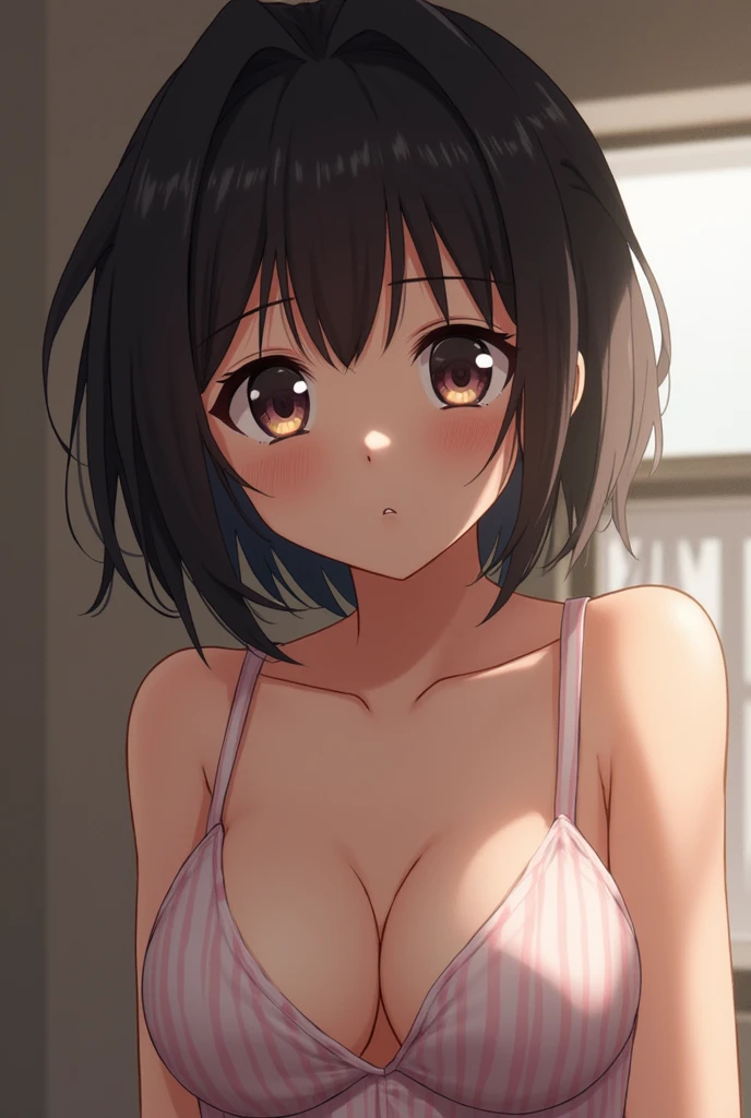 
One girl with black bob hair、Upper body naked、Boobs fully exposed、Floral print panties、Standing posture、Sugata Class、Shyness、Crying face、resistance