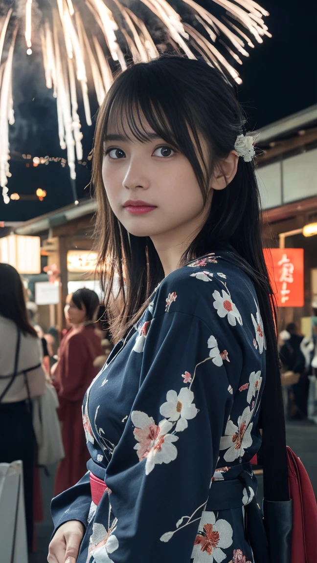 1 girl, Tokyo Street,night, Streetscape,City lights,Upper Body,close,smile,, (8k, RAW Photos, Highest quality, masterpiece:1.2),(Realistic, photo-Realistic:1.37),