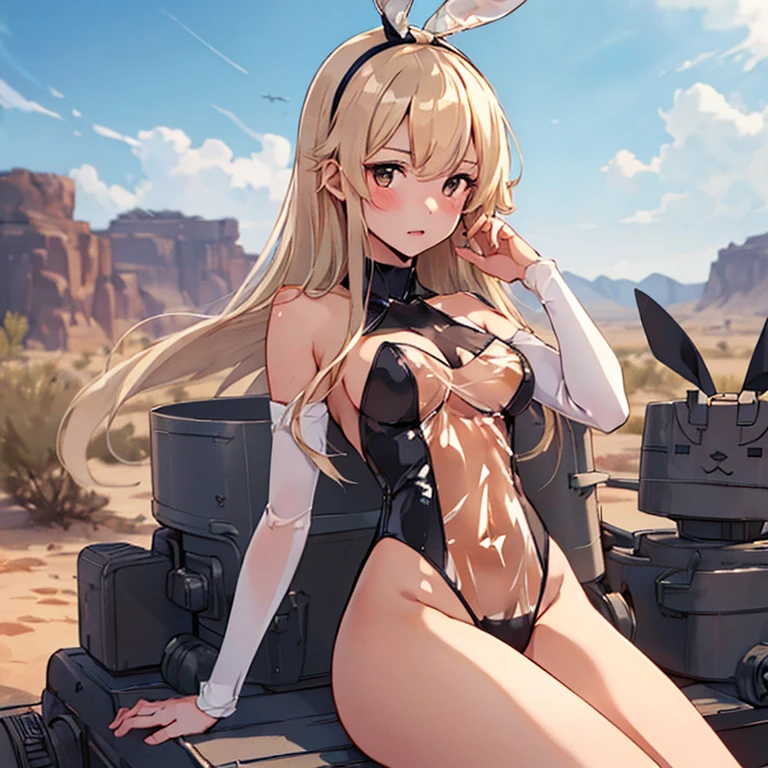 shimakaze_kantaicollection,
long_hair, blonde_hair, hairband, blush,
 (masterpiece:1.4),(best quality:1.4), (premium:1.4), (great illustration:1.4), (ultra-detailed:1.4),(art CG, 8K),1girl,solo,KonishiCSA, full body, 
Desert,(translucent bunnysuit:1.4),

