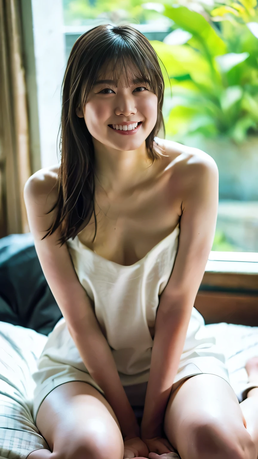 (masterpiece, Highest quality, 8k, RAW Photos, beautifully、beautiful:1.2), Intricate details, indirect lighting, Realistic, whole body, Sitting on a hotel bed、((Completely naked))、Gazing at the audience、smile、Happy、Short Bob、Voyeur、 woman'training , Chair to sit under skirt,Ultra-high resolution,8k,Bokeh,Sharp focus,Highly detailed face,Spanish Girls,beautiful足,thin,(Large Breasts),Super Detail Eyes