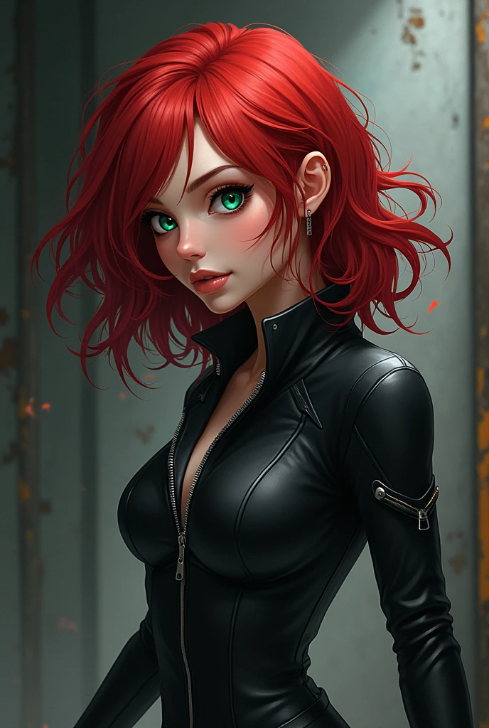 masterpiece artwork featuring an adult woman with a bob haircut. She is a cyberpunk gladiator, with ginger hair, 25 years old, with a perfect body and metal shoulder pads. She wears tiny leather panties and a torn rugby team t-shirt, almost naked, in Simon Bisley’s urban wild style. Her short blonde hair is minimum clothing and she has metal protection on her left arm with intricate graphics. The background features a wall painted by Shepard Fairey with an intricate design.