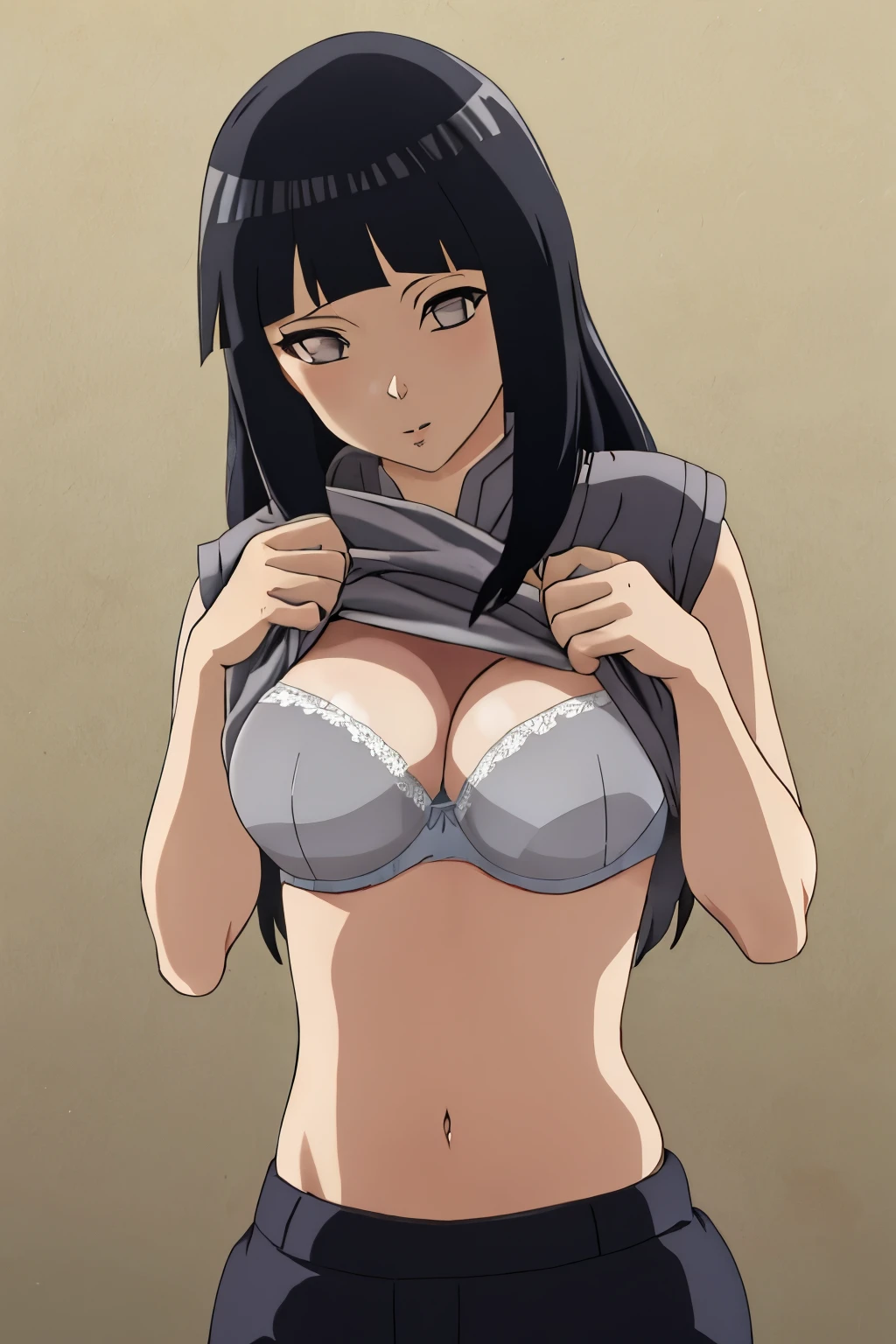  Hinata Lifting her shirt showing her bra gray eyes