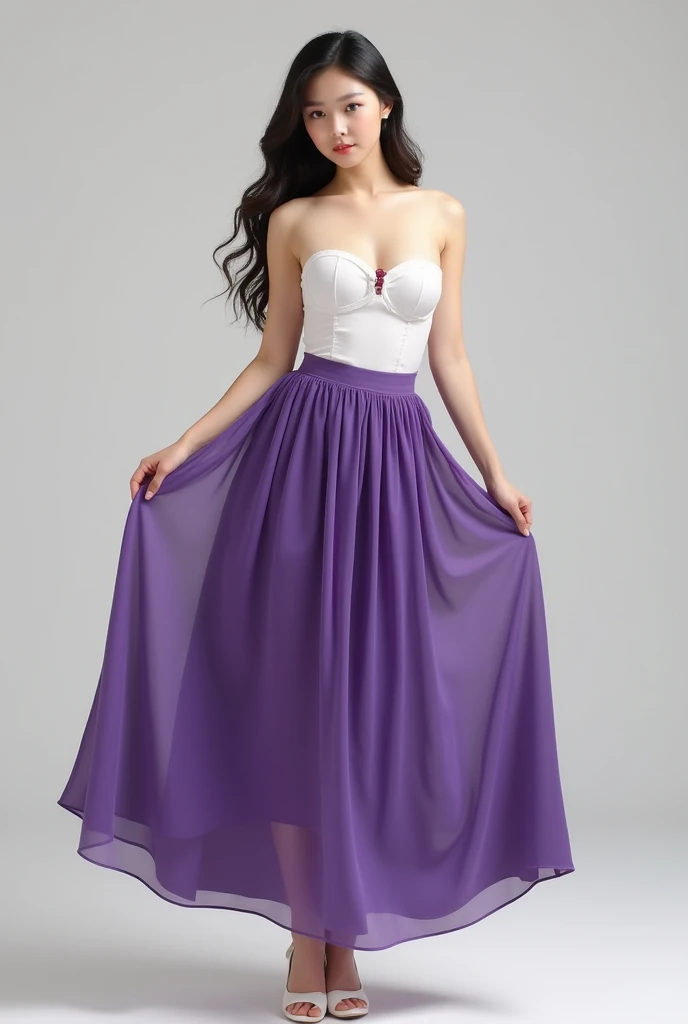 1 Korea girls, long skirt wide purple, , , , white shoes, hots, big