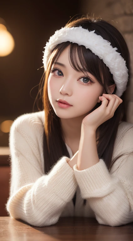 (girl lying on the bed)、(surreal)、(enlightenment)、(High resolution)、(8k)、(非常にbe familiar with)、(Best Illustration)、(detailed and beautiful eyes)、(highest quality)、(超be familiar with)、(masterpiece)、(wallpaper)、(detailed face)、alone、1 girl、looking at the viewer、be familiar with、detailed face、in the dark night、deep shadow、discreet key、Pure erotic face ace_v1、laughter、(Straight long hair of maroon color)、46 point diagonal bangs、(white fur half coat)、(black leather mini skirt)、(barefoot)、(White Half Boots)、(Old European castles are hazy in the background)