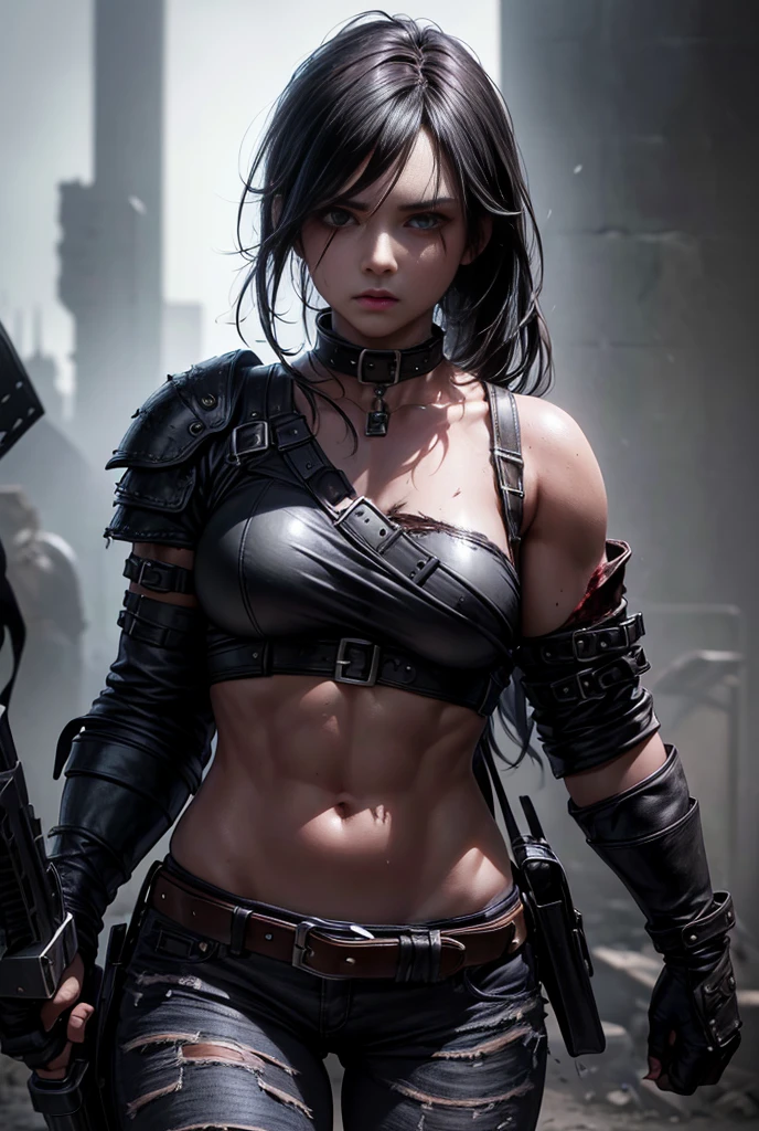 dead rotting evil zombie girl, demonic comic accurate winter soldier costume, Bucky Barnes, metalic left arm, robotic left arm, metalic face plate, covered mouth, black make up, torn costume, sexi, revealing, bloody, psychotic, dark, glowing eyes, evil, combat stance, highly detailed, vibrant appearance, creative behavior, imaginative, sensual, spontaneous, small breasts, sexi, highest quality, skin texture, intricate details, (cinematic lighting), RAW photo, 8k, masterpiece,best quality,ultra-detailed,very detailed illustrations,extremely detailed,intricate details,highres,super complex details,extremely detailed 8k cg wallpaper,