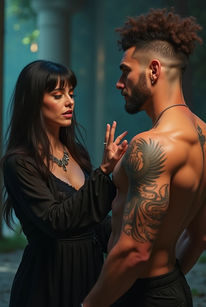 Picture of a very attractive thick and curvy goth girl having sexual intercourse with a musciluar man