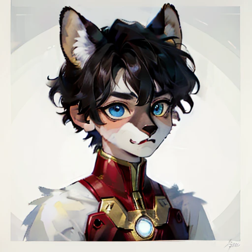 Olin character, Furry-caracal, heterochromia different eye color, blue eye yellow eye, nervous, upset, Looking into the frame, ears down, similar: iron man armor, fluffy, high quality, masterpiece, Beautiful, in detail, bright, Cute