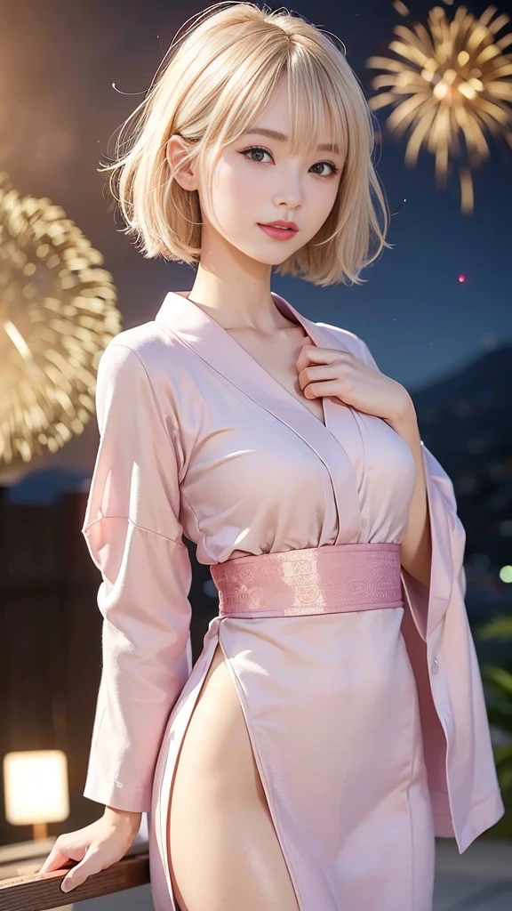 (Ultra high definition,Very sophisticated,Perfect Face, is 16,ghest quality,Realistic raw texture,Realistic,Natural smile,Pink platinum blonde,Sexy hairstyle:1.5),(Slender and exquisite physique,Stylish thin eyebrows:1.2),(see through,Japanese clothing,Traditional Kimono,Bunny ears:1.4),(perfect body,perfect proportion,The torso is short,Red full moon and silver grass background,Time: Night:1.3),