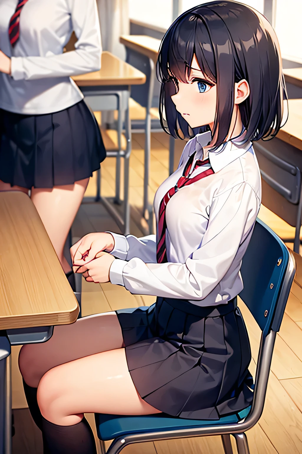 1 girl.1 shot. Mature high school girl. Japanese . Extremely short black hair. hentai. Big . classroom. Sleeveless. Drop armhole. The skirt is so short you can see her pussy. Deep slit. Pussy juice. Beautiful legs. A sexy pose. Full body. Put a dildo in your pussy. Put a dildo in your anus too.ahegao.orgasm.trembling. half open eyes.feeling weak. Drooling.steam.closed eyes.