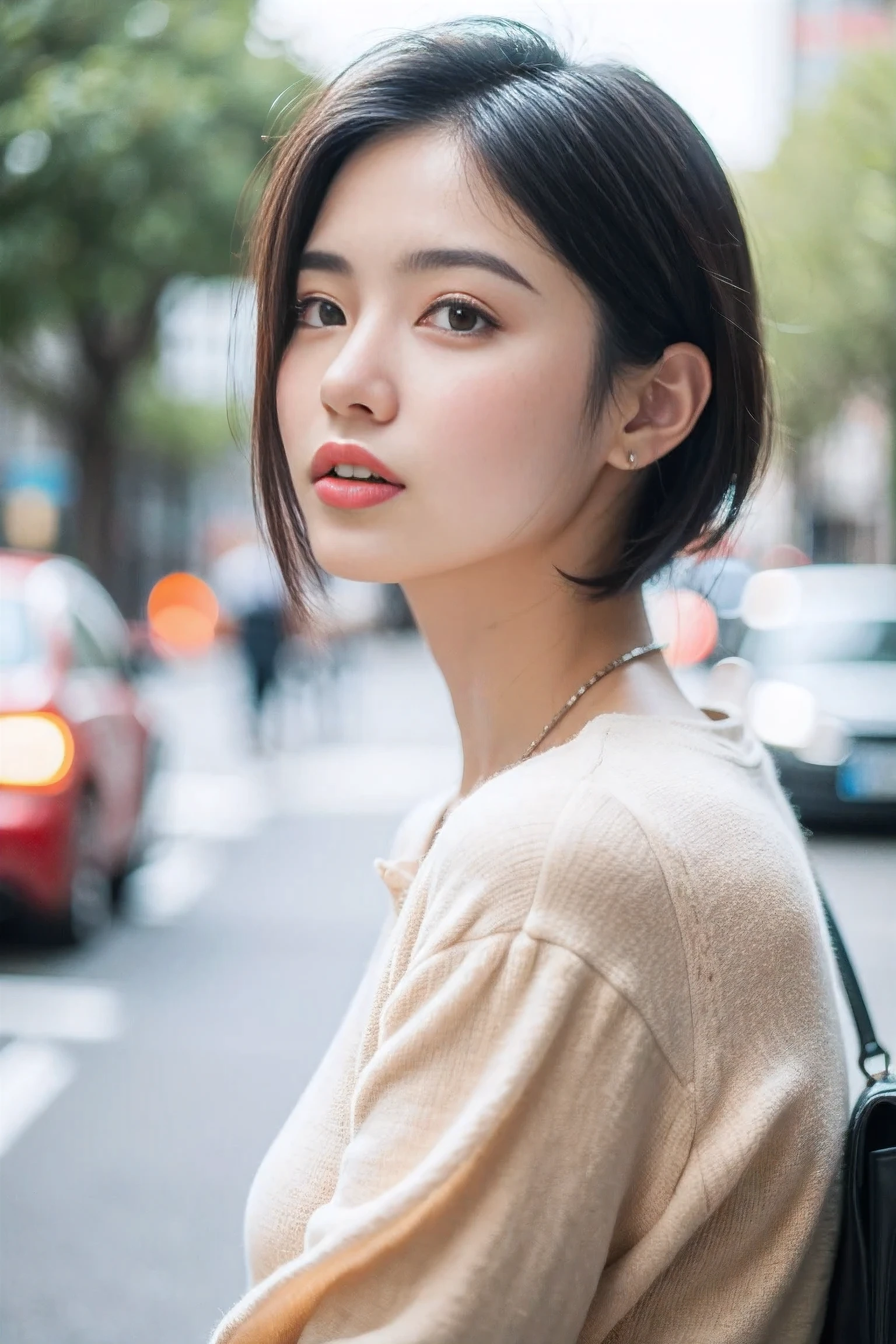 Realistic , Beautiful Female Short Hair ,outdoor
