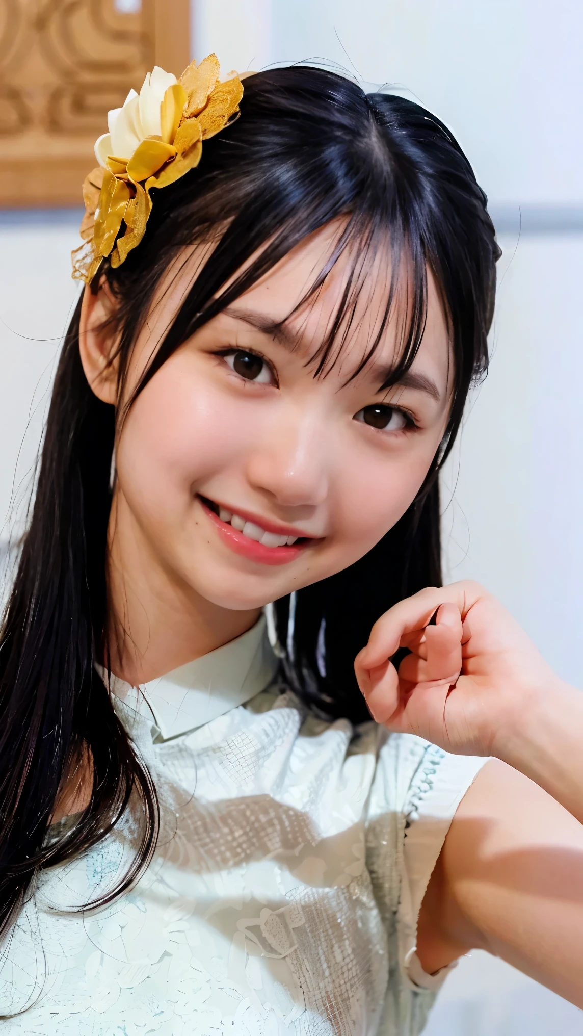 Cute Japanese Women Photos, smile:1.78, 20-year-old, Oil, One Length Hair＆Straight Hair Balm:1.55, (photo Realistic:1.4), (hyper Realistic:1.4), (Realistic:1.3), (Smoother lighting:1.05), (Improving the quality of cinema lighting:0.9), 32K, 1 person,20-year-oldの, Realistic lighting, Backlight, The light shines on your face, Ray Tracing, (Bright light:1.2), (Improvement of quality:1.4), (Highest quality Realistic textured skin:1.4), fine grain, Detailed face,(smile:0), (Emphasis on face close-up:1.3), (Enhances the beauty of skin texture:1.1),((Extremely precise and accurate anatomy:1.0)), (Enhances the beauty of skin texture:1.1), Clean and glowing skin, mesh, thin:1.2, (Realistic:1.3), Realisticなライティング, (Smoother lighting:1.05), 32K, One Japanese woman, fine grain, Detailed face, (Film Grain:1.1),(Accentuates body lines:1.1), High resolution, Natural look, Kind eyes, Improves hair quality, Delicate light and shadow, Transparent muscles, Graceful pose, Beautiful Eyes, Sharp details, Soft light reflection, Beautiful contours, Delicate skin tone, Fine hair texture,Cute Japanese Women Photos,