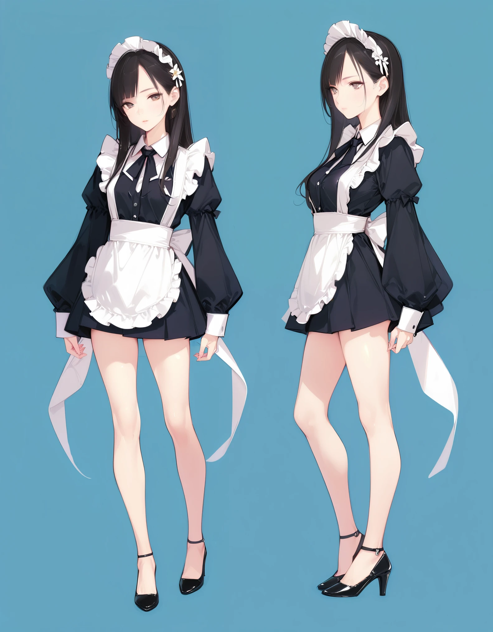 score_9,score_8_up,score_7_up,, hd5,ama mitsuki,uncensored,, 1girl,thin,skinny,slim,petite,long hair,elegance,full body, simple background, multiple views,skindentation, maid,