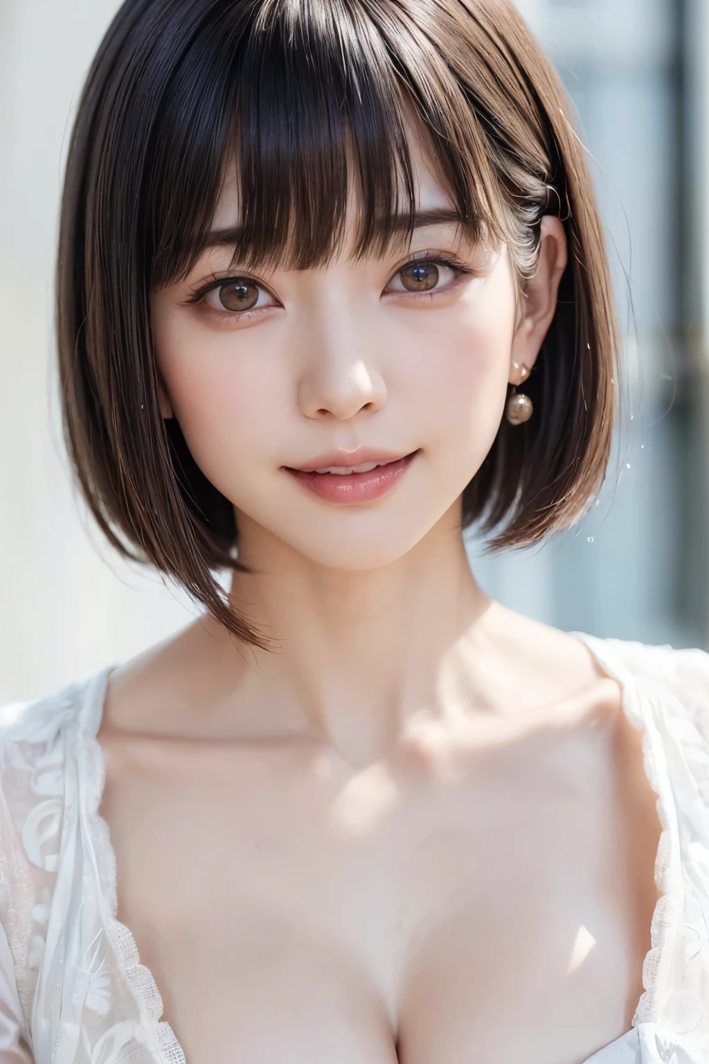 (software:1.8、masterpiece, highest quality),1 girl, alone, hyper Realistic, Realistic,Realistic, Looking at the audience, Light brown eyes:1.4,Brunette Short Bob Hair with highly detailed shiny hair, Brightly colored winter clothes, Lepangas:1.4), Outdoor, Mouth closed, Upper Body、big chest eye、eyelash、{Hugeな|big chest|Hugeなな|Mega} whole :2, chestの谷間:2、(((big chest eye、Short Bob Hair、Highlights from Students、Looking at the audience、She is very beautiful and cute、Show me your ears、Long neck、smile、Close your mouth and smile、Bangs and beautiful teeth)))、Ideal body type、(Nothing is drawn、Very beautiful pure white background:1.6)、美しいLong neck:1.4、(({Huge|big|Hugeな|Mega} chest, chestの谷間:2、Upper Bodyは服を着ていない:1.6))、(((Portraiture:2)))、Perfect Anatomy
