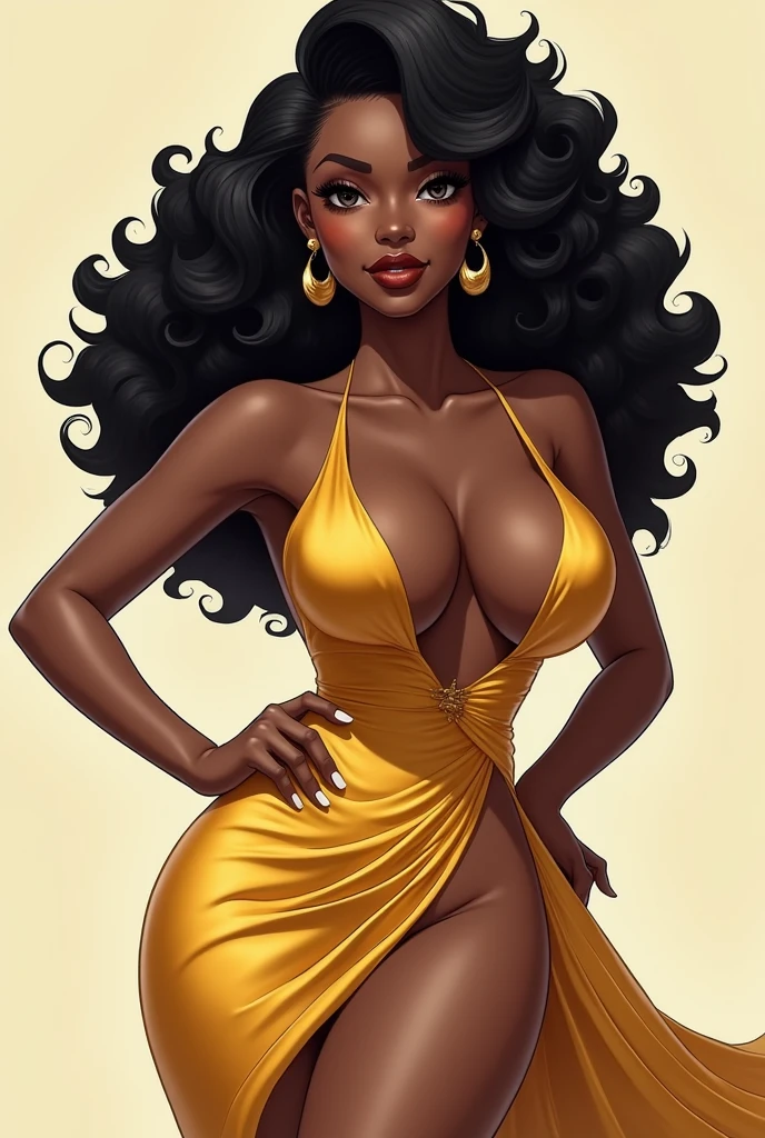 beautiful black woman, short ((golden)) dress that seems to flow like honey