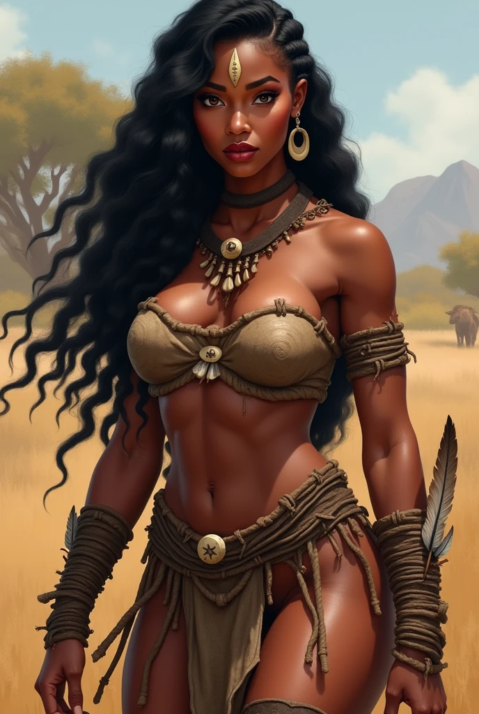 1 girl, (dark skinned female, black hair:1.3), black eyes, tribal girl, tribal accessories, naked, tribal tattoos, smirk, Island background, (masterpiece, highly detailed, best quality:1.5)