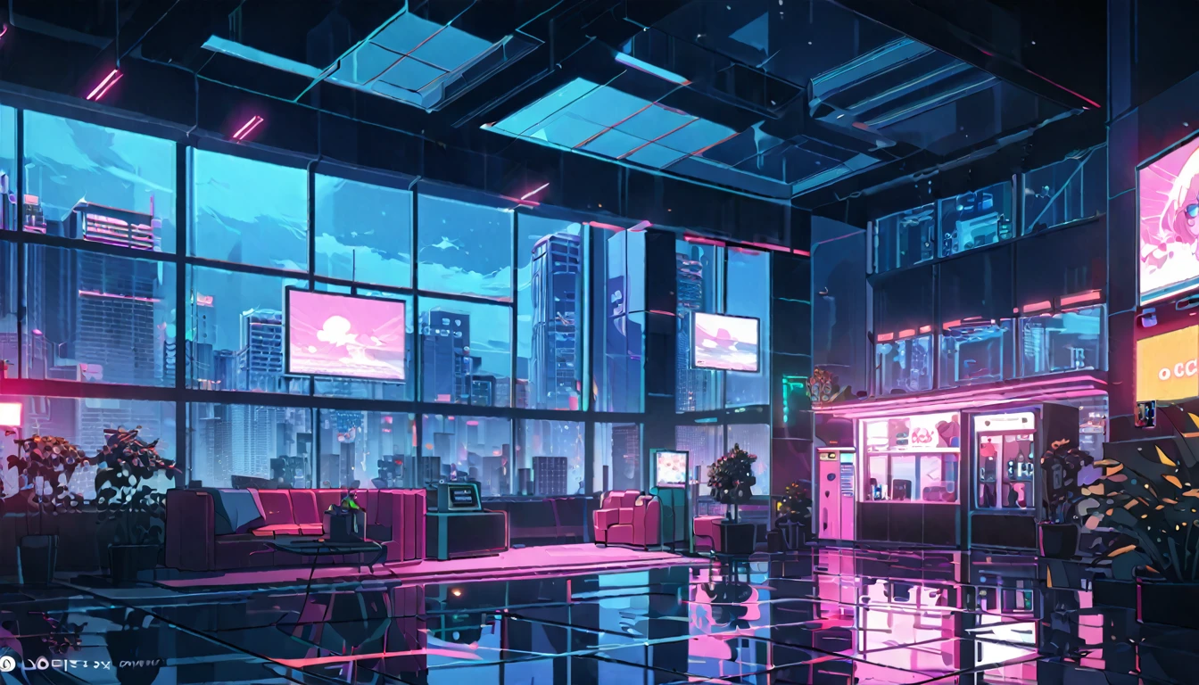 Anime girl listening to music on the rooftop of a skyscraper in the city late at night, Nightcore, lo-fi girl, Anime atmosphere, Lofi art style, Anime Style 4 k, Anime Style. 8k, beautiful Anime Style, pixiv style, Lo-fi feel, Lo-fi art, Lobby atmosphere, Anime Aesthetics, Lobby atmosphere