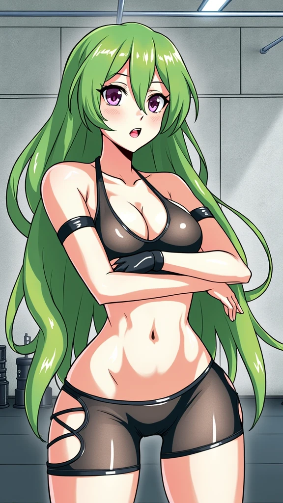 c.c.、code Geass、Green Hair、One Woman、Beautiful woman、Thick thighs、Best image quality、High resolution、masterpiece、super high quality、Spread your legsしゃがむ、Super big ass、Purple Bra、Purple Panties、Panties are visible through a very short pleated skirt、Big Ass、Big Breasts 、Blushing、4K quality、Blushing、Proud face、Wearing black knee socks、bed、Spread your legsしゃがむ、Panty shot、Sweaty all over、Heavy breathing、chest is bobbing up and down、heart、condescending look、Low - Angle、Zoom in on the crotch、(From below:1.2)、Sit on the living room couch with your knees raised, Spread your legs、(Back pose:1.3) or (Back view:1.2)