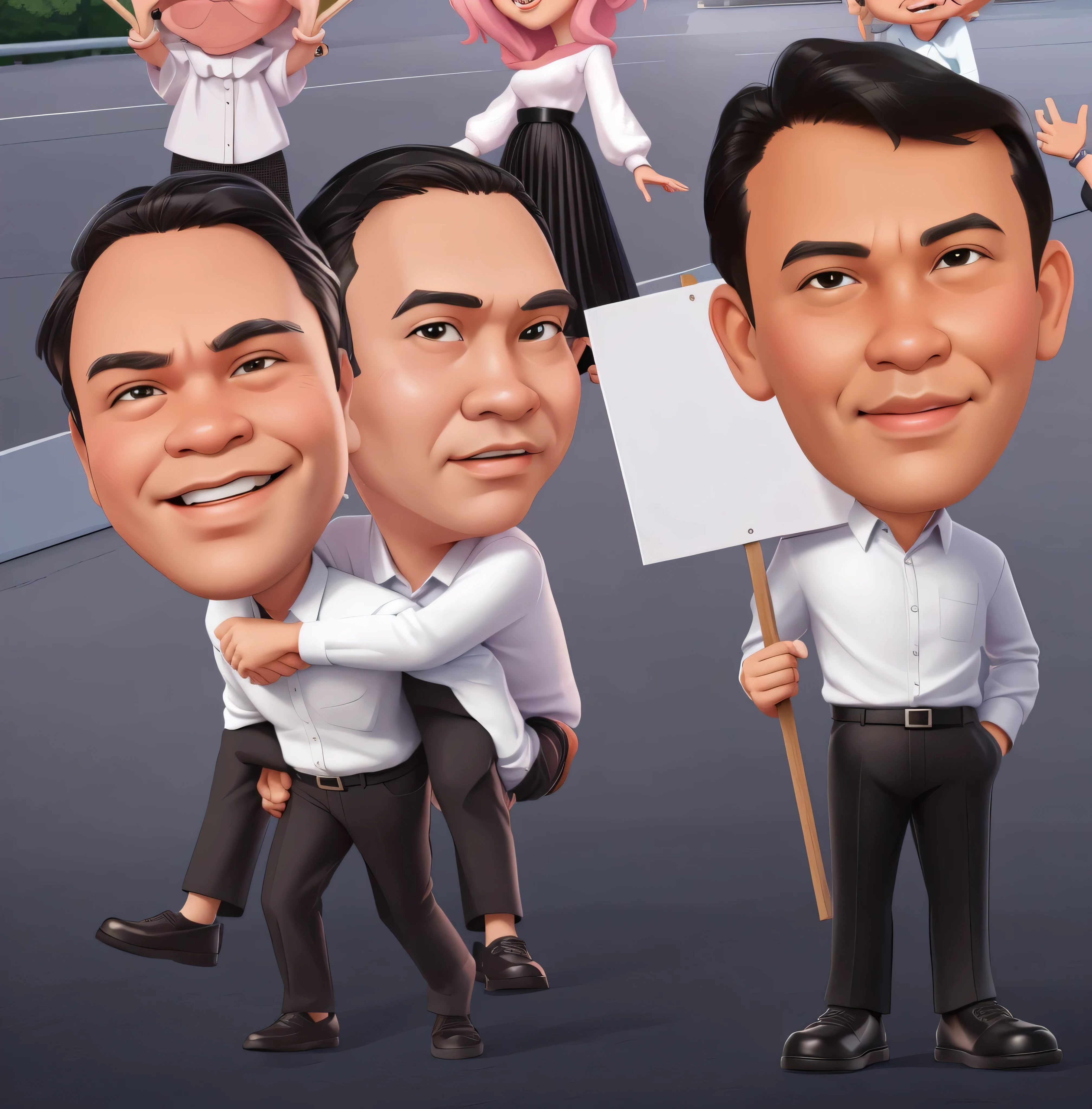 arafed image of a group of people with a picture of them, caricature illustration, charicature, caricature style, caricature, in cartoon style, pleasant, potrait, brilliant, full protrait, friend, chibi, full team, amusing, realistic cartoon, charactor, digital art cartoon, big head, caricature!!!, round, teacher, wide portrait, wonderful