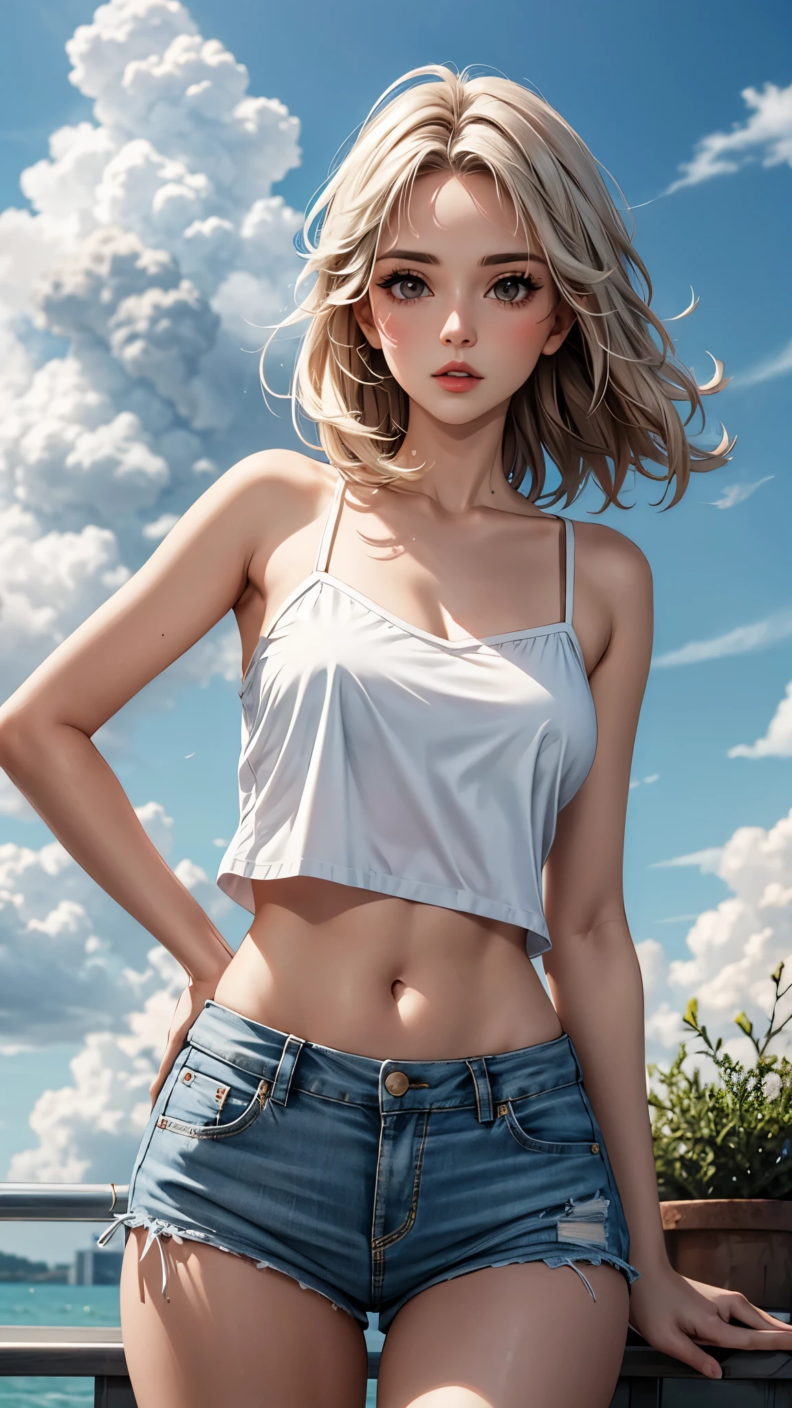 woman，beauty，Loose camisole fit，White，ad，Art，cloud，