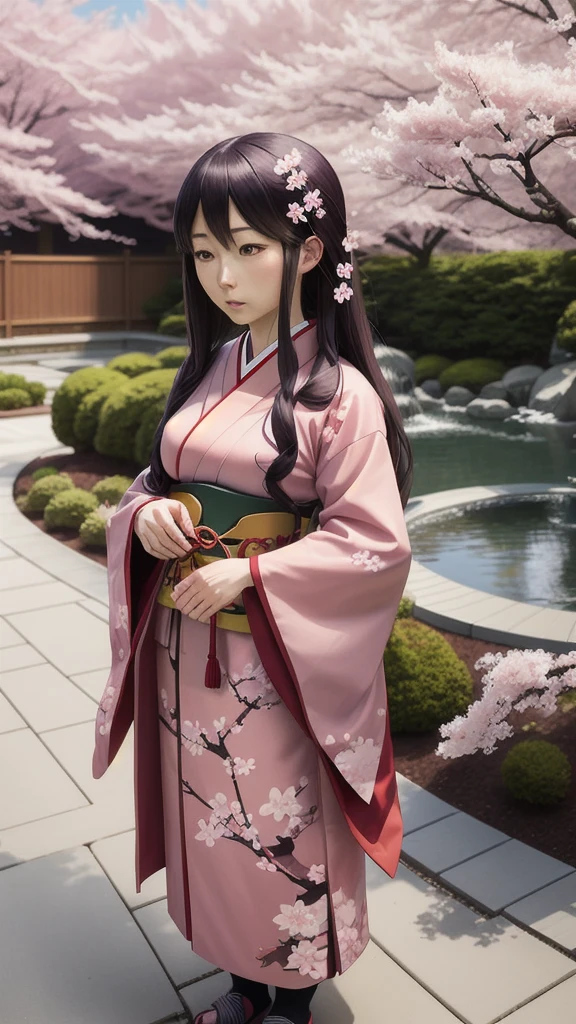 (traditional elegance, 4K, high resolution, photo-realistic:1.3), a captivating image showcasing a beautiful lady in a colorful kimono dress, radiating traditional charm against a backdrop of cherry blossoms, (graceful pose accentuating the attire:1.2), (serene eyes resonating with the surroundings:1.2), set against a serene cherry blossom garden with petals gently falling, (soft sunlight casting a warm glow:1.1), the vibrant colors of the kimono harmonizing with the blossoms, (Canon EOS R6 camera, perfect for capturing rich tones:1.2), (paired with a Canon RF 85mm f/1.2L USM lens:1.2), (capturing her elegant presence and the scenic beauty with precision:1.1), (immersing in the tranquil blossom-filled scene:1.1), (highlighting the seamless fusion of traditional attire and nature:1.1), (the image evoking a sense of timeless grace and natural beauty:1.1).