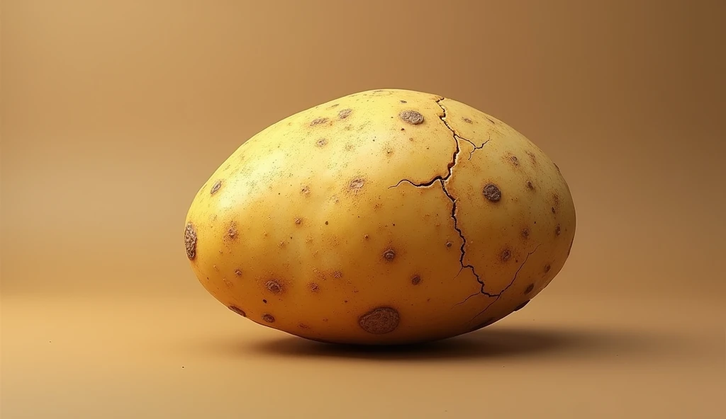 A POTATO WITH 2 METAL NAILS EMBEDDED IN IT