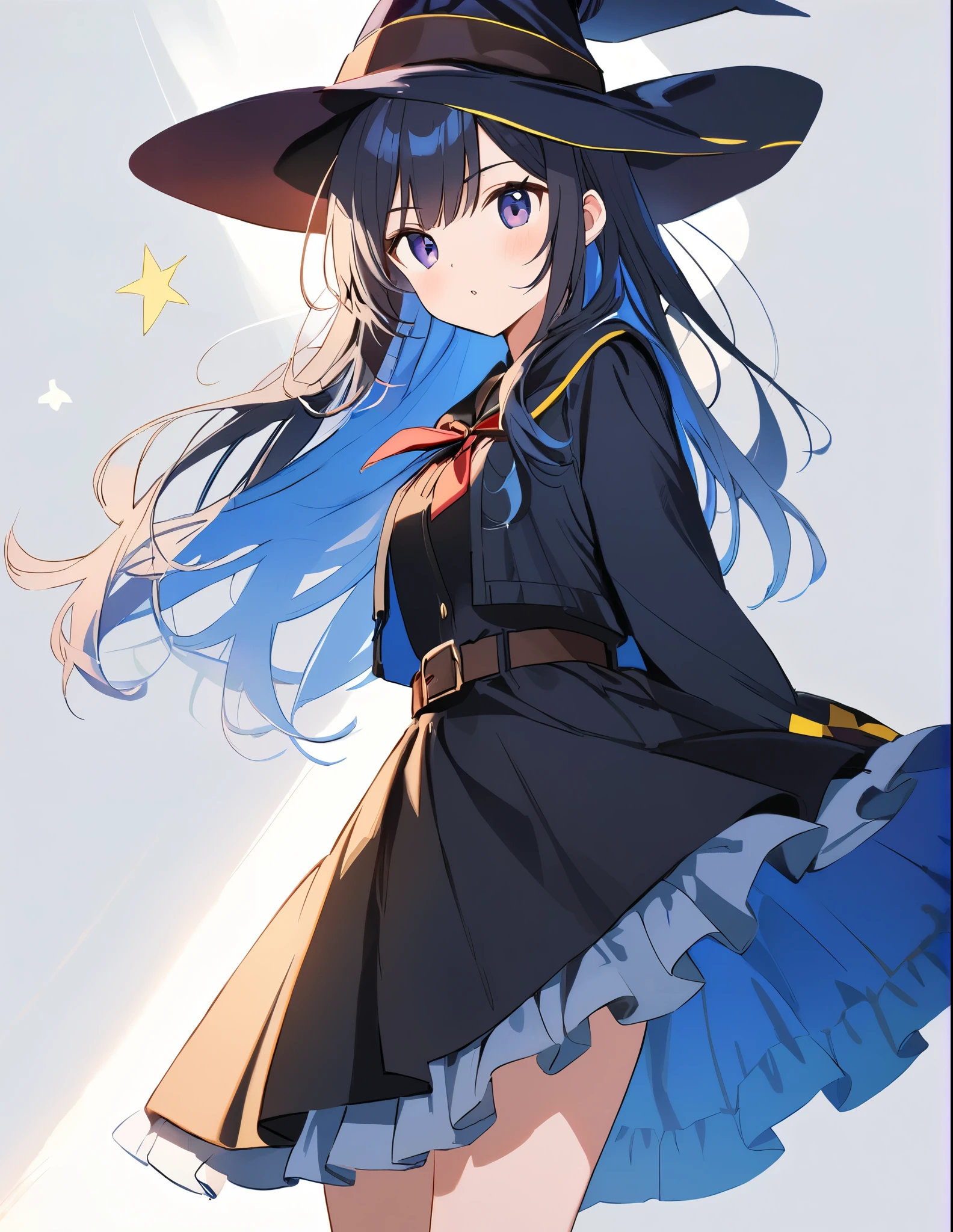 Anime girl with black hat and long hair white shirt, azur lane style, flirty anime witch casting magic, A scene from the《azur lane》videogame, small curvaceous loli, Kantai collection style, Splash art anime Loli, black-haired mage, from girls frontline, 《azur lane》role, Fine details. Girl Front, Marin Kitagawa fanart