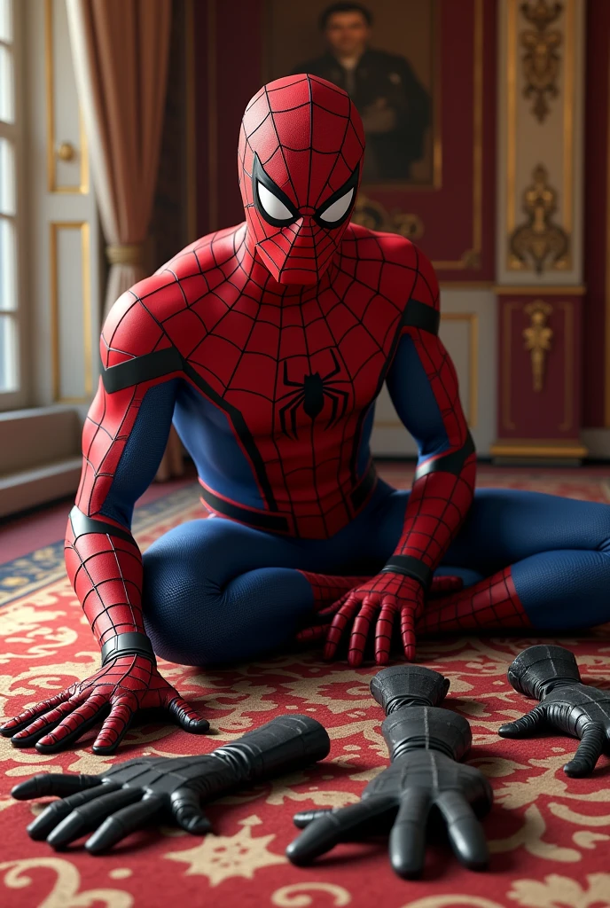 Spiderman having dinner