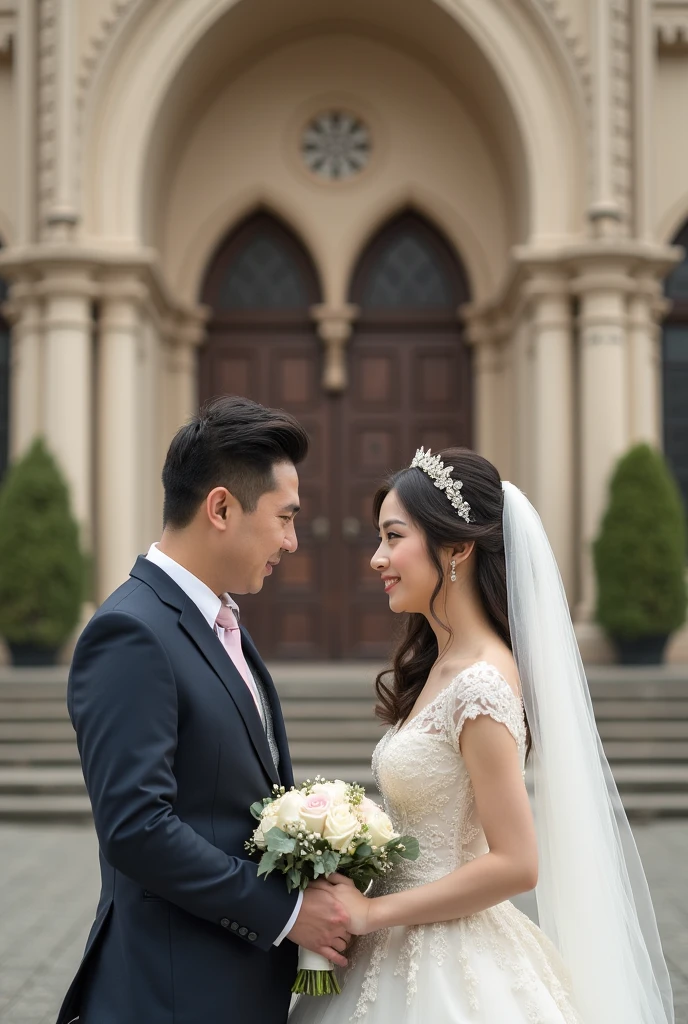 bride and groom posing for a photo in a park, 🤬 🤮 💕 🎀, professional wedding photography, wedding photo, lovely couple, happy couple, ruan jia and fenghua zhong, wedding photography, sha xi, ruan jia and brom, bride and groom, luxurious wedding, wedding, natasha tan maciej kuciara, ao dai, yan