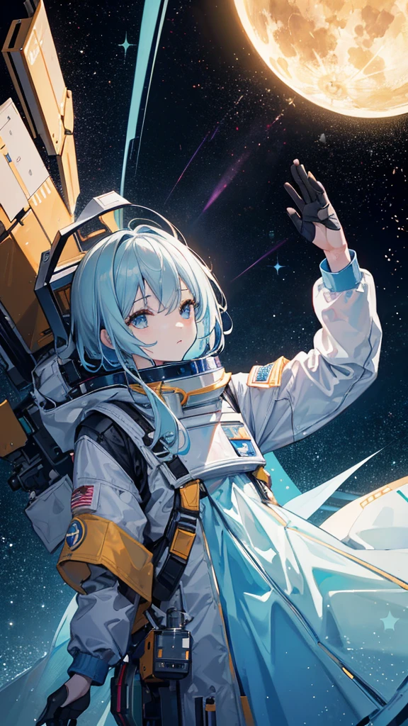 (8K, ultra-high resolution), (photorealistic: 1.3), masterpiece, (1 male character), Earth seen from space, comet, view from inside the cockpit of a robot, spacesuit, cyber pilot suit, hand gripping the control stick, operating equipment, radar, light effects, the earth spreading below, view over the man's back, looking down from above, aurora, beautiful light, Lens flare, spaceship seen outside the window