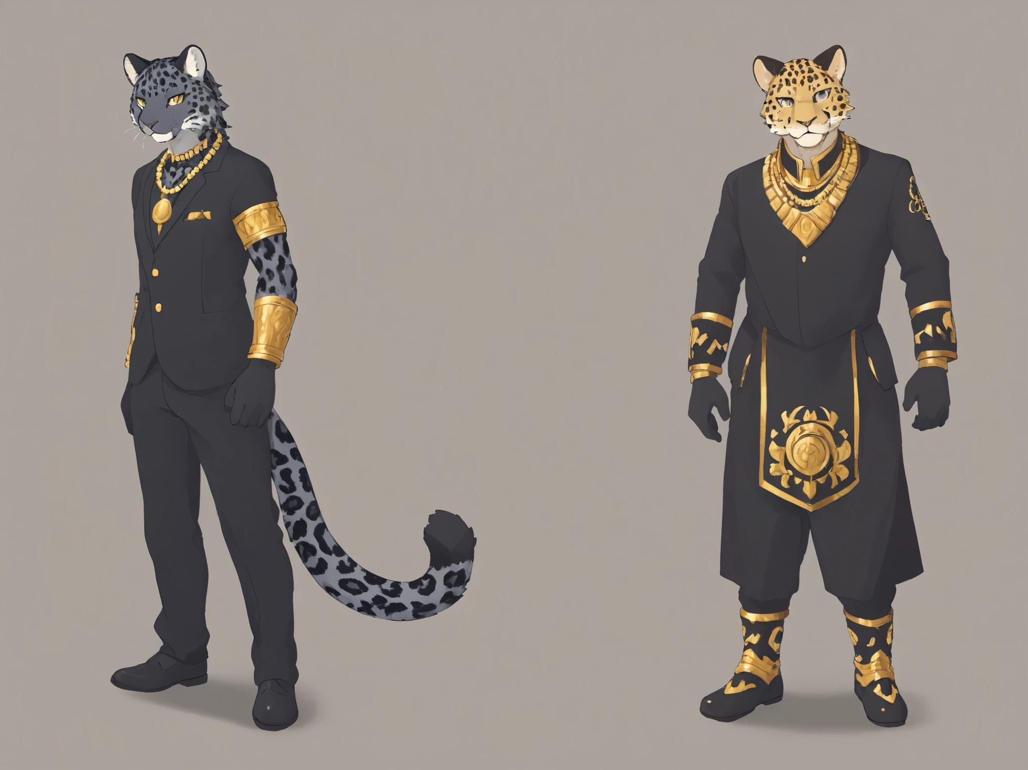 black leopard, male, kemono, trader, gold bracelet, gold necklace, fatties, full body