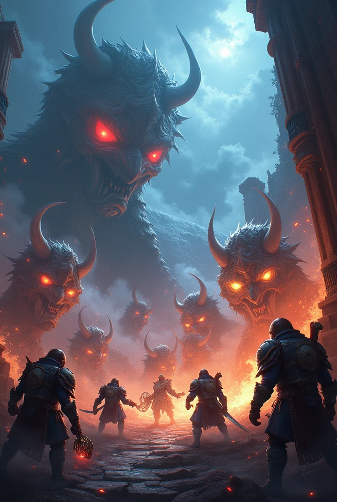 deformed goblins destroying a medieval city, night, bloody, blood, corpses, gore