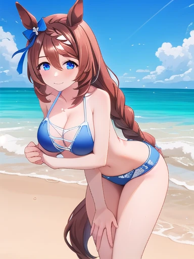 masterpiece, best quality,8k wallpaper, (kunikida hanamaru:0.999), (long hair:0.888), (breasts:0.878), (brown hair:0.875) ,(large breasts:1.0), (most beautiful micro bikini:1.2),golden ,glowing eyes, cowboy shot, sexy, ass, sexy pose, standing,showing her ass, embarrassed, blushing, sweating, beach,solo, from behind,(cum on ass:1.2)