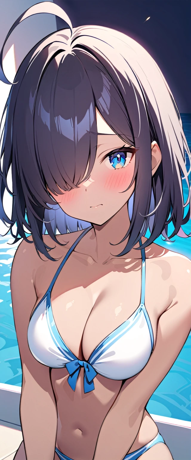 1girl, nsfw, sajouayaka, black hair, short hair, Blue eyes,, large breasts, , , empty eyes , large breasts, nipple, , Peeing, lactation, projectile lactation, modern beach house, expansive windows, open living spaces, outdoor living areas, breathtaking views of the ocean, frozen, Wet, crying ,, Naked, , (1girl) ,Solo Herbal Blending